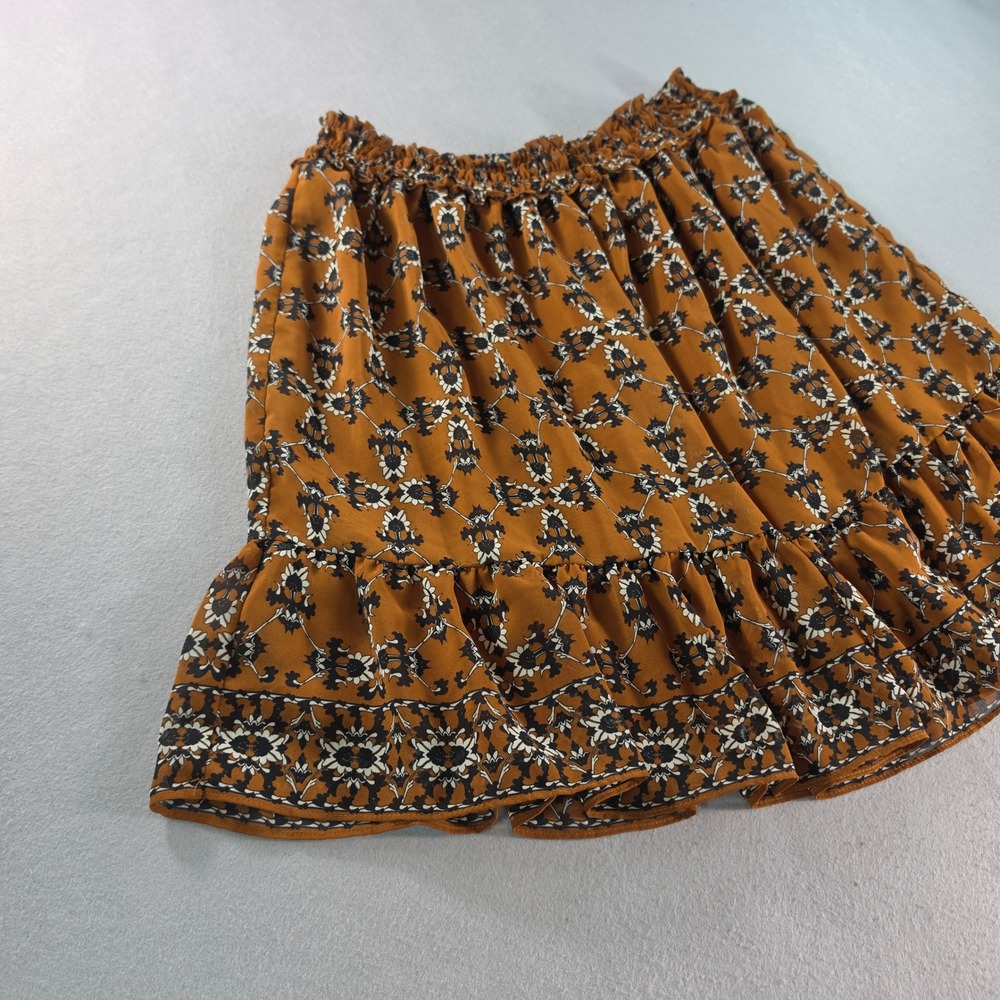 Max Studio Burnt Orange Floral Smocked Waist Ruffle Hem Mini Skirt 3705Y17
